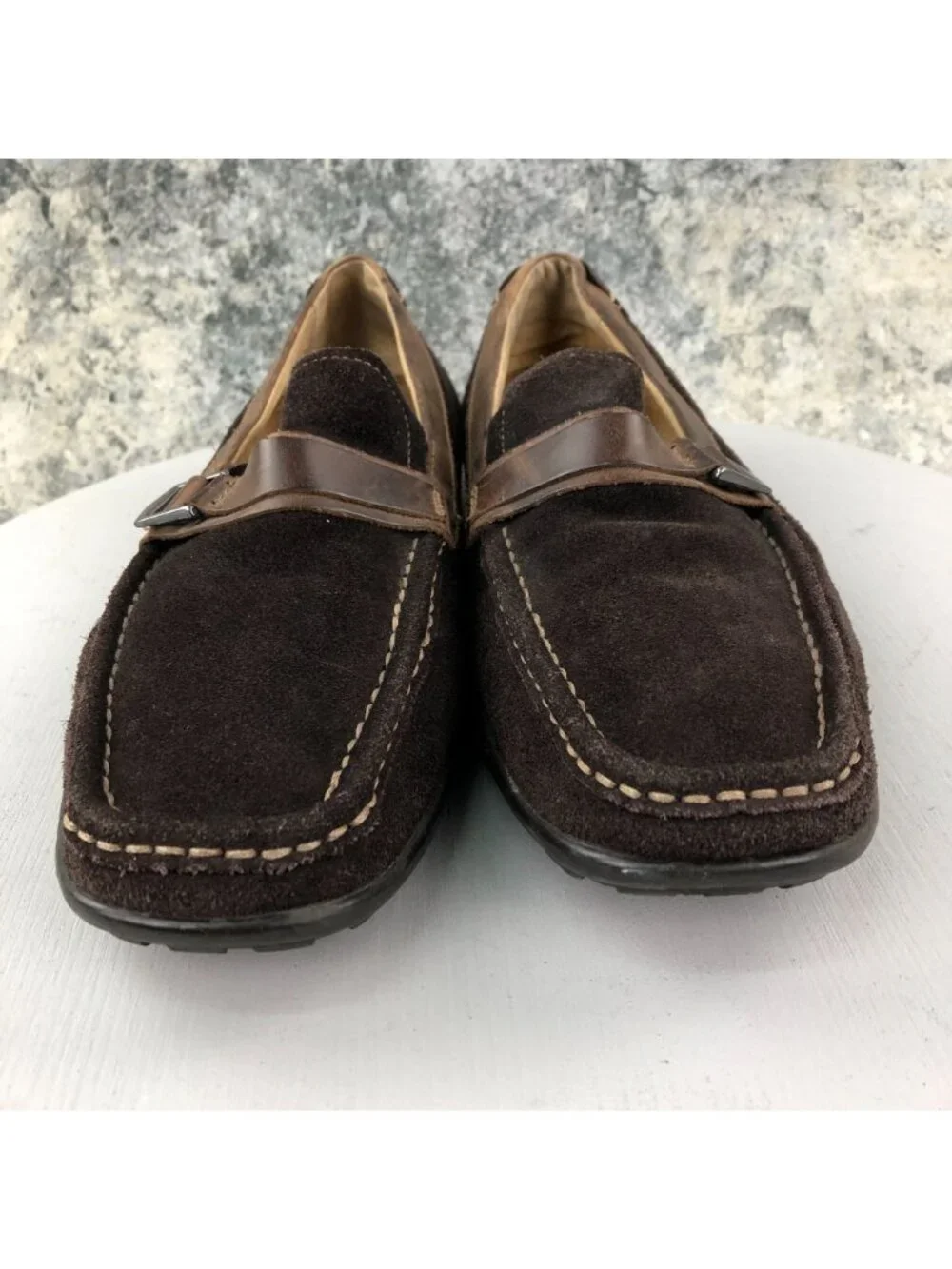 Florsheim Men's Size 10D Brown Leather Moc Toe Slip On Buckle Driving Loafers